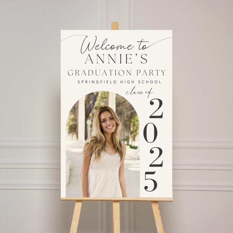 Graduation Party Welcome Sign with Photo: Grad Party Welcome Board Decor Editable Canva template image 4