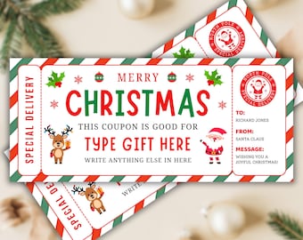 Christmas Coupon, Xmas Coupon, Editable Christmas Gift Certificate, Christmas Voucher Simple Kids Teens Coupon Canva template 007