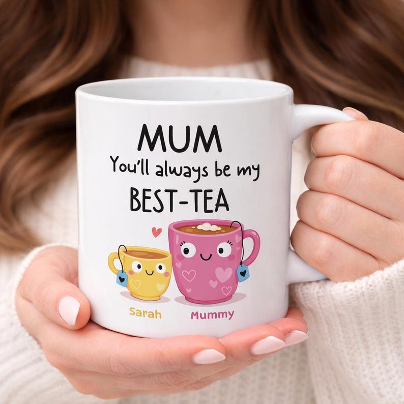 Taza personalizada para mamá, la mejor taza de té / Taza del Día de la Madre, regalo de hija o hijo para mamá, abuela, niñera, abuela, abuela, abuela, la mejor taza de cumpleaños imagen 1