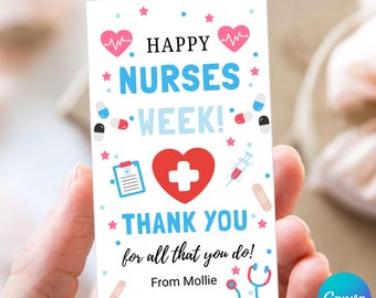 Nurses Week Gift Tag: Thank You Nurse Health Care Worker Appreciation Tag Nurse Appreciation Week Tag Canva template