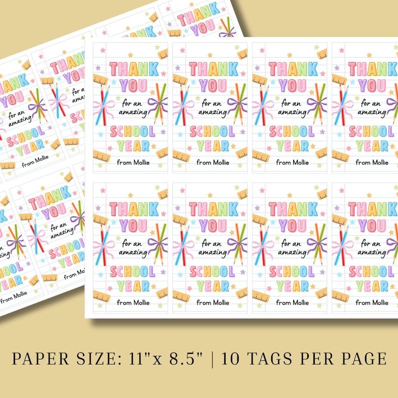 K&ouml;nnte beinhalten: Bl&auml;tter mit farbenfrohen "Danke"-Etiketten f&uuml;r das Schuljahr. Jedes Etikett zeigt Text und Illustrationen von Bleistiften, B&auml;ndern und Sternen. Das Papierformat betr&auml;gt 27,9 cm x 21,6 cm mit 10 Etiketten pro Seite.