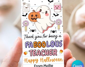 Halloween Teacher Gift Tag, Halloween Gift Tag for Teacher, FaBOOlous Teacher School Tag Canva Template