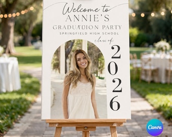 Graduation Party Welcome Sign with Photo: Grad Party Welcome Board Decor Editable Canva template