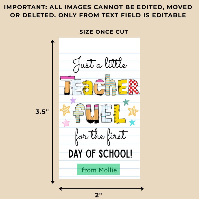 First Day of School Teacher Gift Tag, Teacher Fuel Coffee Gift Tag ...