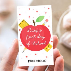 First Day of School Gift Tag: Apple Design, Editable Canva Template (Digital Download)