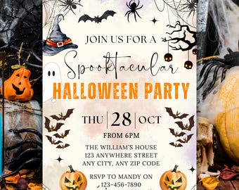Halloween Party Invite, Spooky Pumpkin Halloween Party Invitation, Kids Halloween Invite Canva Template