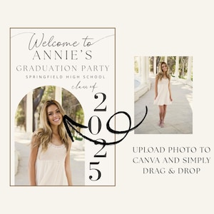 Graduation Party Welcome Sign with Photo: Grad Party Welcome Board Decor Editable Canva template image 5