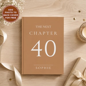 May include: A tan hardback book with white text that reads THE NEXT CHAPTER 40 and SOPHIE. The cover features a clean, centred layout with a horizontal line separating the name from the number. The book is presented in a flat, professional style.