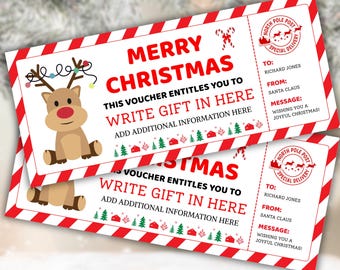 Christmas Coupon, Kids Xmas Coupon, Editable Christmas Gift Certificate, Christmas Voucher Rudolph Reindeer Canva template 002