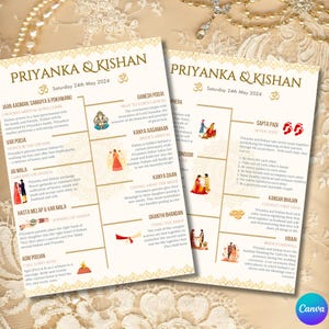 Programme de mariage indien, cérémonie de mariage hindou modèle Canva modifiable