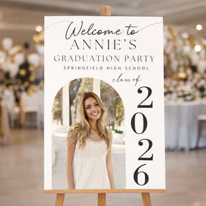Graduation Party Welcome Sign with Photo: Grad Party Welcome Board Decor Editable Canva template image 3