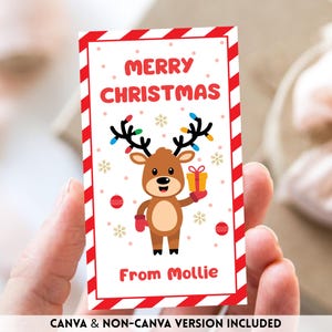 Cadeaukaartje kerstman rendier, kerstkaartje, schattig Rudolph kerstkaartje, Canva-sjabloon voor kinderen kerstvrienden schoolkaartje