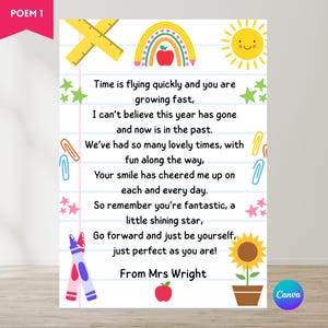 Carta de despedida de maestro a estudiante al final de la escuela, poema de fin de jardín de infantes, preescolar, plantilla de despedida del último día de primaria