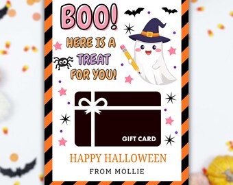 Halloween Teacher Gift Card Holder, Halloween Gift Card Holder School Teacher Ghost with Pencil Canva template