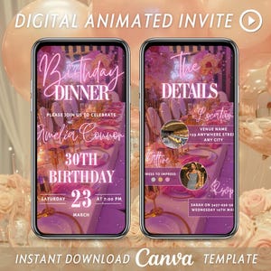 Animated Birthday Dinner Invitation: Digital Party Invite (Canva Template MP4 Video Download)