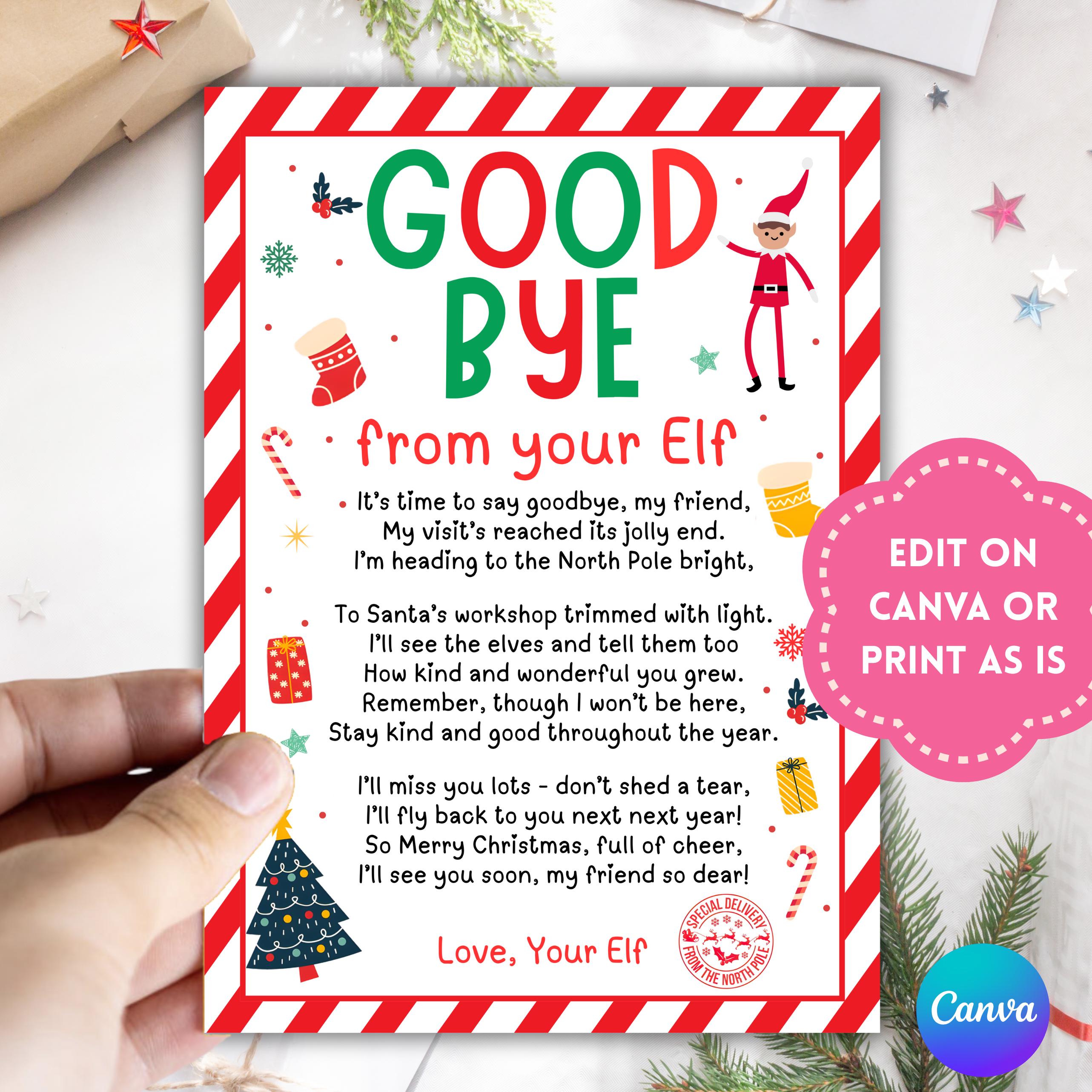 Elf Goodbye Letter, Elf Farewell Letter, Elf Departed Letter, Elf ...