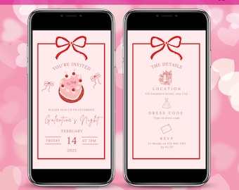 Galentines Invitation, Valentines Girls Night Invite, Digital Galentines Party Animated Retro Coquette Bow Video Canva template
