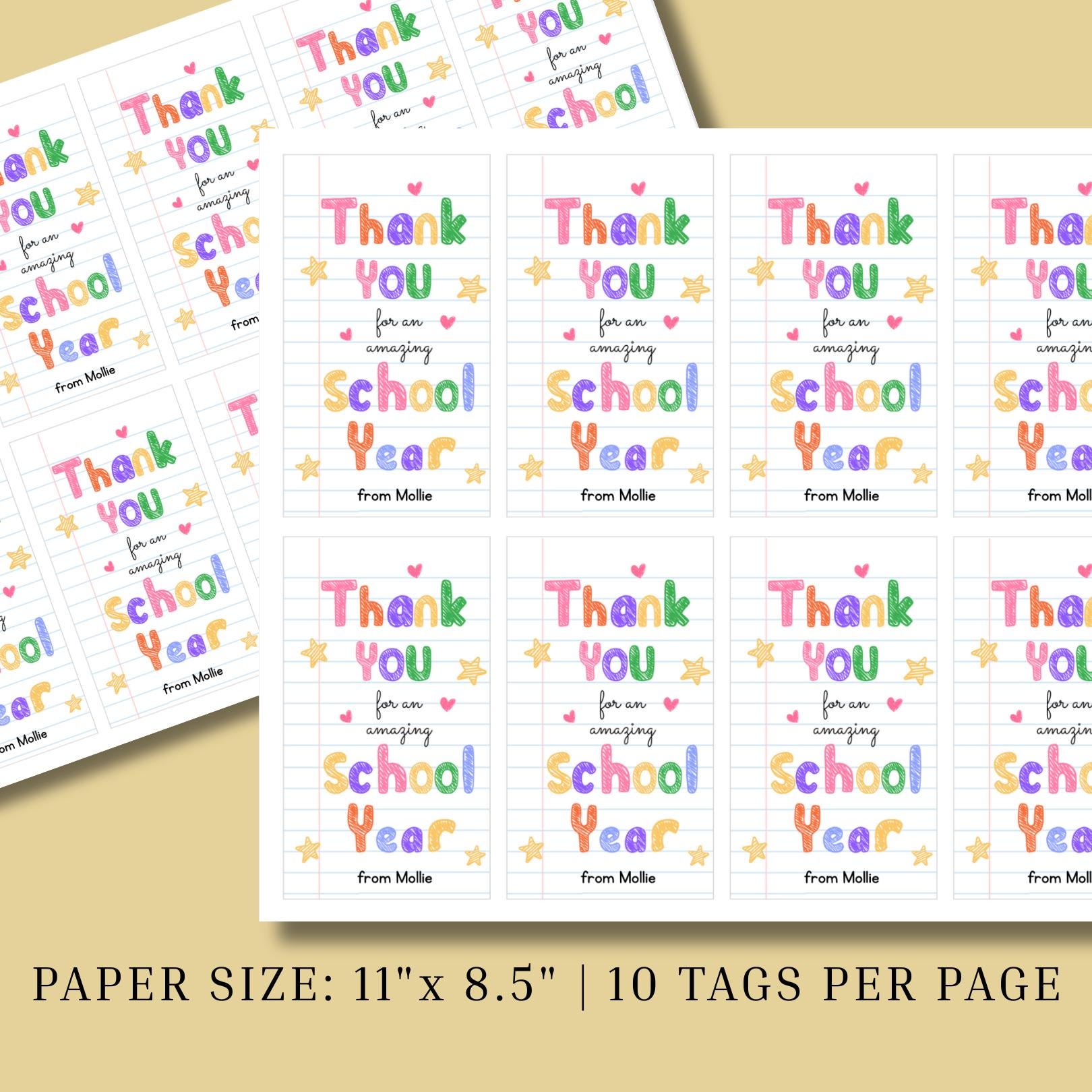 Teacher Appreciation Gift Tag, Classroom Teacher Tag End of School Year ...