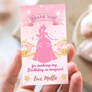 Princess Birthday Gift Tag, Pastel Princess Label Party Bag Favor Thank you Tag Editable and Printable Canva Template