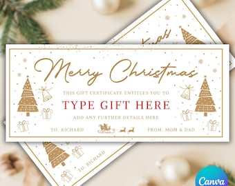 Christmas Gift Certificate, Christmas Coupon Voucher, Festive Holiday Voucher Editable Canva template 008