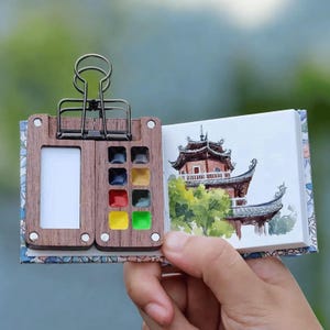 旅行用水彩セット、ミニ木製パレット、スケッチブック、ブラシ、絵の具、アーティスト、学生、初心者向け、ポータブルアートキット、ギフト、ユニーク