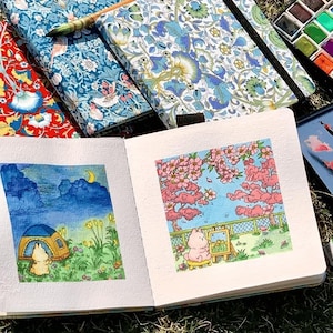 Blocco da disegno per acquerelli, 5 x 5 pollici, 300 g/m², 20 fogli, senza acidi, copertina rigida, carta ruvida, per acquerelli, inchiostro, matita, pastello, viaggi, regalo