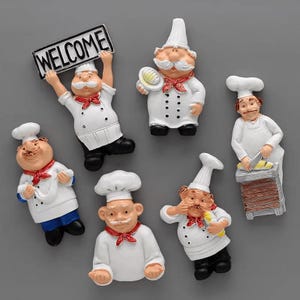 6 Stück Küchenchef Kühlschrankmagnete, 3D-Karikatur-Magnet-Set, niedliches Küchendekor, Haus- und Raumdekoration, lustiges Geschenk für Kochliebhaber, langlebig