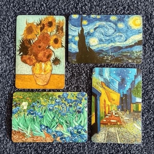 Van Gogh Fridge Magnets: Starry Night, Sunflowers Art Decor (4pcs)