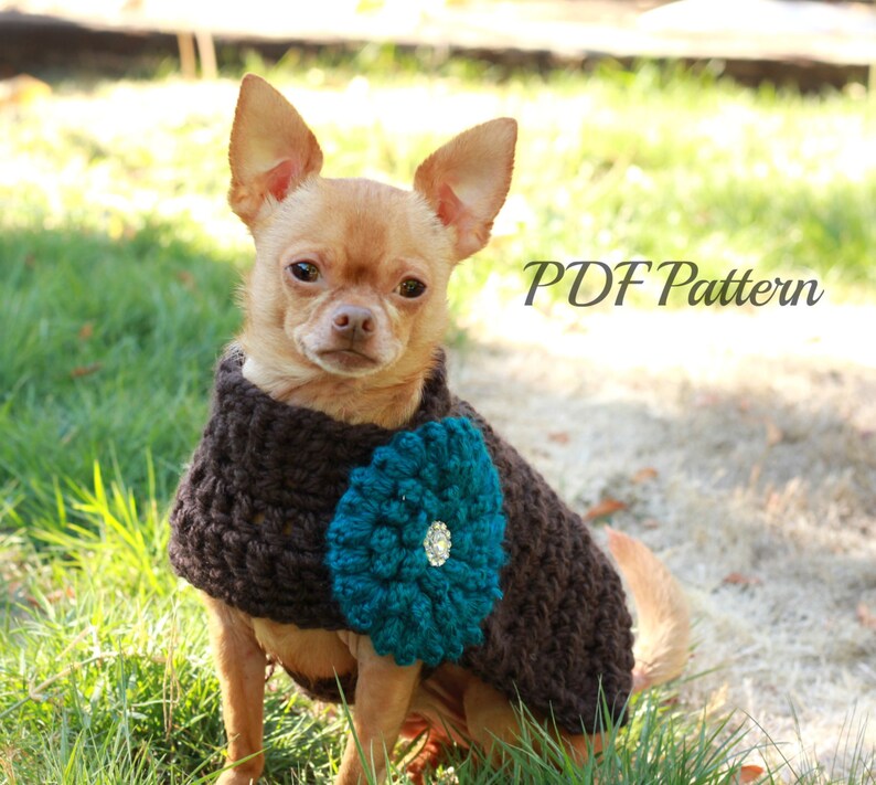 Crochet dog sweater pattern chunky with flowersmall to Etsy
