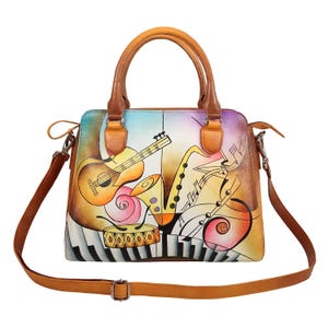 NATIVE ESSENCE Handbemalte Leder Umhängetasche: Musikalische Design Tragetasche