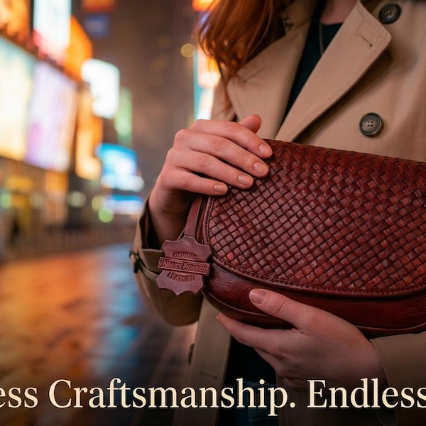 NATIVE ESSENCE Hand Woven Leather Crossbody Bag: Cognac Brown Vintage Saddle Purse
