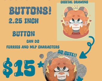 Custom Fursona Pin/Button: Original Character Art Badge