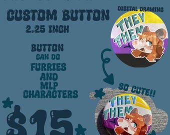 Custom Pride Fursona Pin: Pronomen Abzeichen, Original Charakter Art