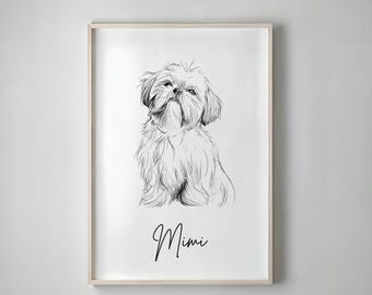 Shih Tzu Dog Poster - Custom pet portrait | memorial gift | personalised dog print
