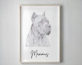 Cane Corso Dog Poster - Custom pet portrait | memorial gift | personalised dog print