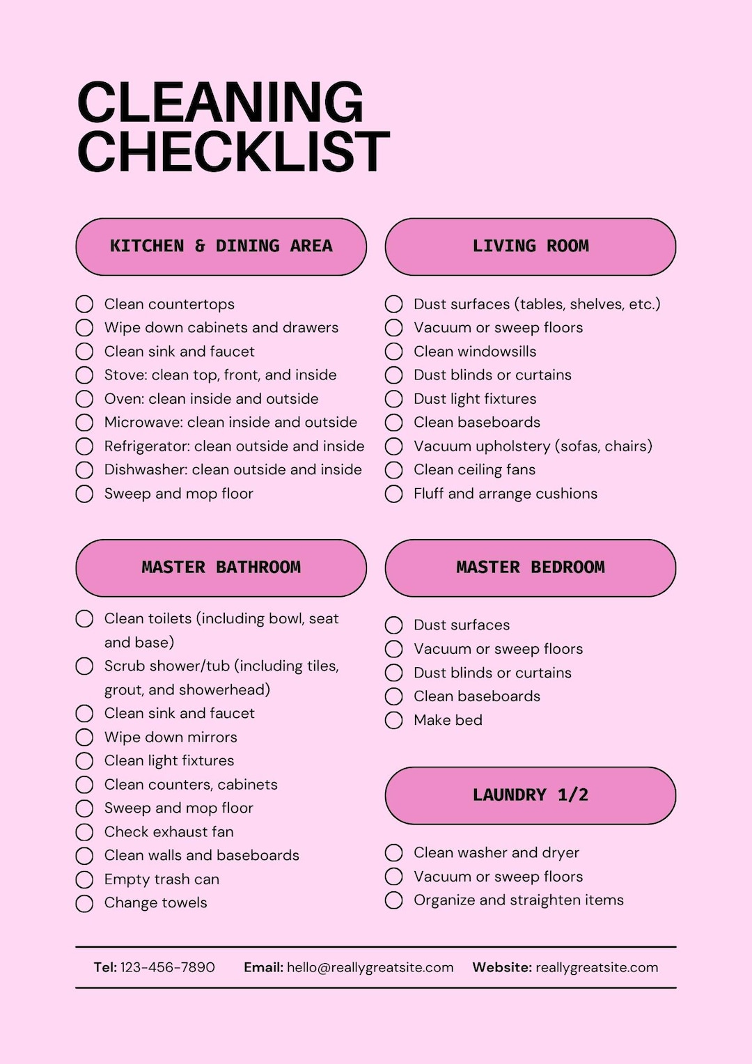 Pink Cleaning Checklist Printable | Weekly Cleaning Schedule | Home ...