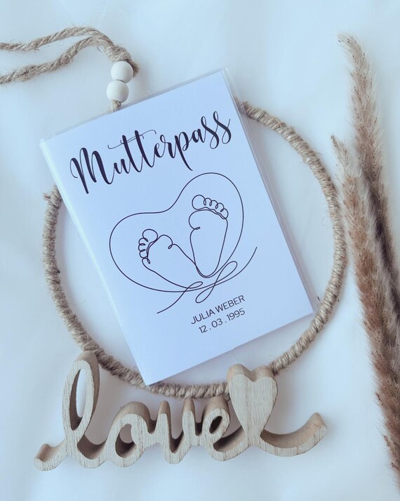 Mutterpasshülle personalisiert - Geschenkidee zur Schwangerschaft - Mutterpass Hülle inkl. Zusatzfach - Baby Feet Design