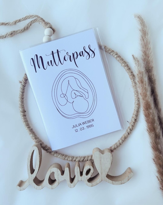 Mutterpasshülle personalisiert - Geschenkidee zur Schwangerschaft - Mutterpass Hülle inkl. Zusatzfach - Mutterleib