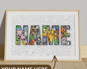 Kids Custom Name Wall Art Poster - Wall Decals Poke Room Decor Game Character Wall Art Print Mural Poster Personalized Wall Decor