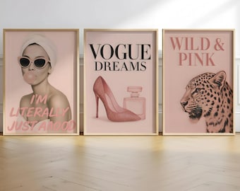 Pink Glam Leopard Wall Art Set, Coquette Y2K Prints (Digital Download)