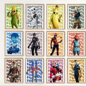 F-Nite Epic Battle Royale Posters, Video Game Skin Wall Art Set, Gaming Decor 12-Piece Printable Prints| Cartoon Designs for Kids Room Space