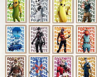 F-Nite Epic Battle Royale Posters, Video Game Skin Wall Art Set, Gaming Decor 12-Piece Printable Prints| Cartoon Designs for Kids Room Space