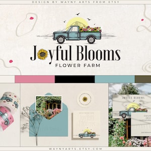 Vorgefertigtes Blumen-LKW-Logo-Design, Floristen-Logo, Blumen-Logo, Familiengarten-Logo, Schild-Logo, Garten-Logo, Blumen-Logo, Blumenwagen-Logo