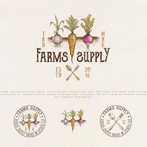 Premade Vegetables Farm Logo Design, Veggie Logo, Farming Logo, Veggie Gardening Logo, Family Garden Logo, Farmers Market Logo