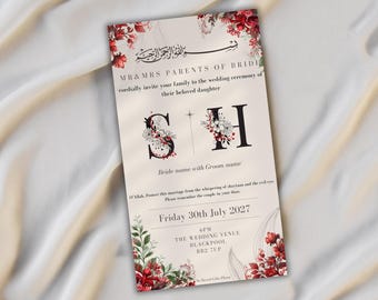 wedding, Barat, walima, shaadi, nikkah, invitation, digital invite, card, wedding card, customise, printable
