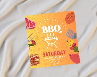 BBQ Dinner Party Invitation | Editable Canva Invite | Digital Download
