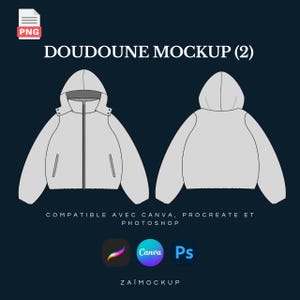 Puffy coat zip up mockup - Oversize Puffy coat vector - Streetwear Mockup Procreate - Vector mockup