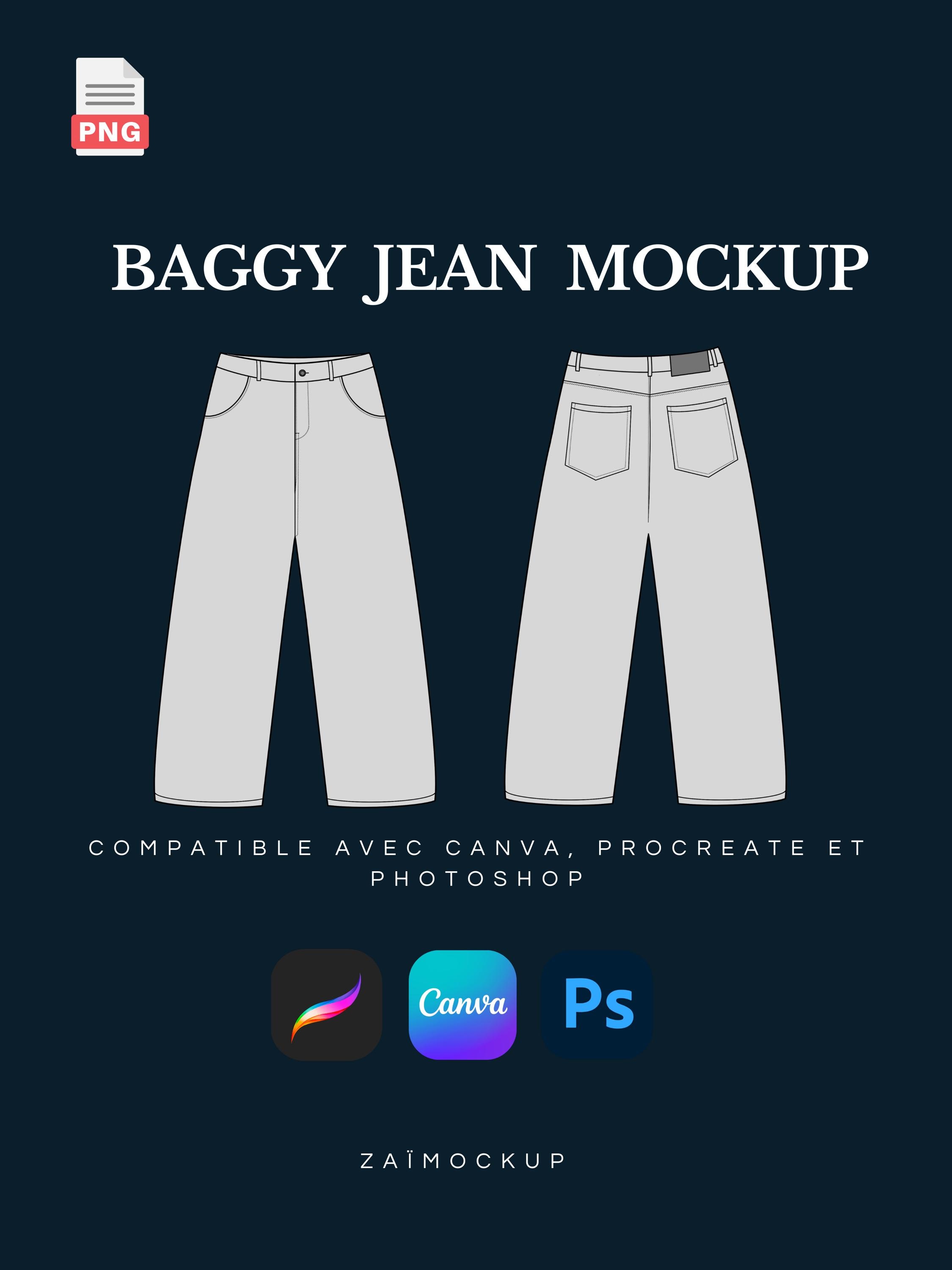 Mockup Baggy Jean Design - Baggy Denim Jean Vector Template ...