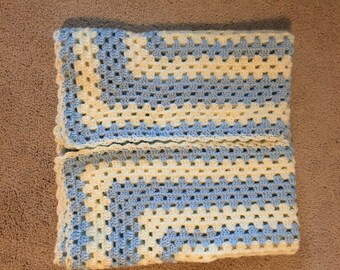 Baby blue n cream newborn baby blanket