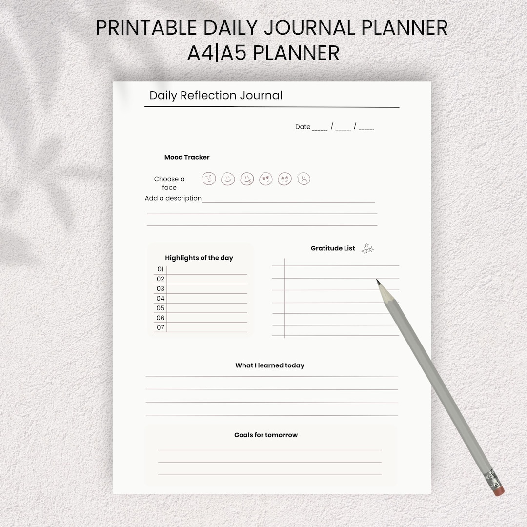 Printable Daily Reflection Journal Planner – Mindfulness, Gratitude ...